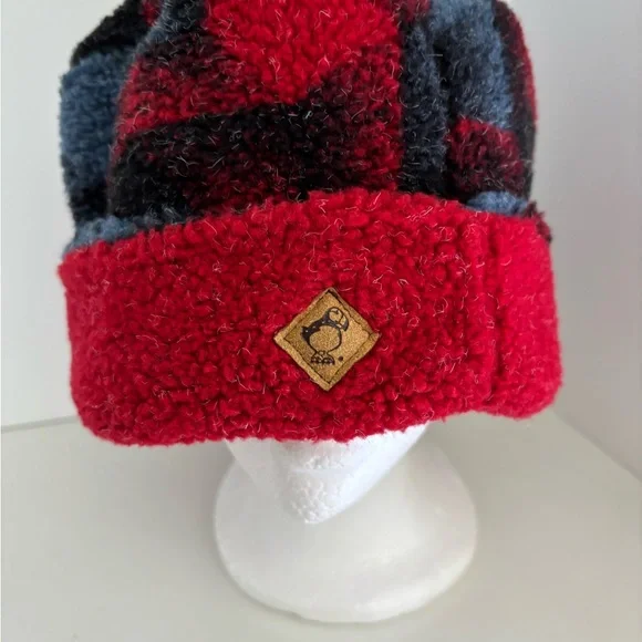 NWOT Puffin Brand Logo Patch Fleece Fuzzy Snowboard Beanie Cap - Picture 6 of 6